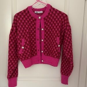 Zara Fuchsia and Black Patterned Cardigan
